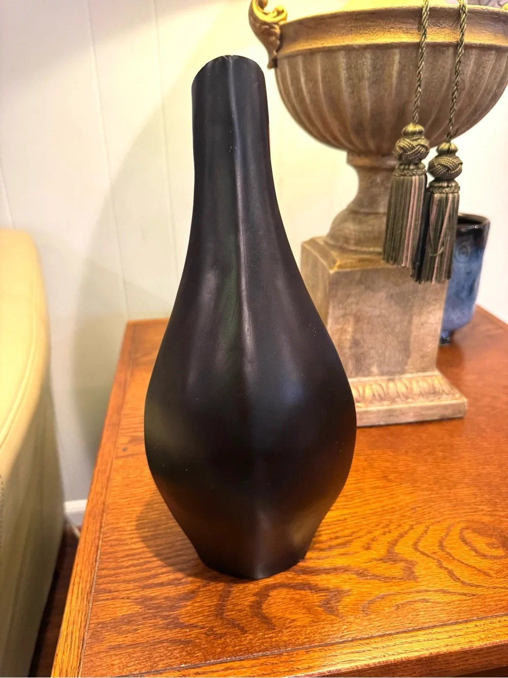 Solid Wood Two Tone Decorative Vase — Modern Wood Accent with swirl.
